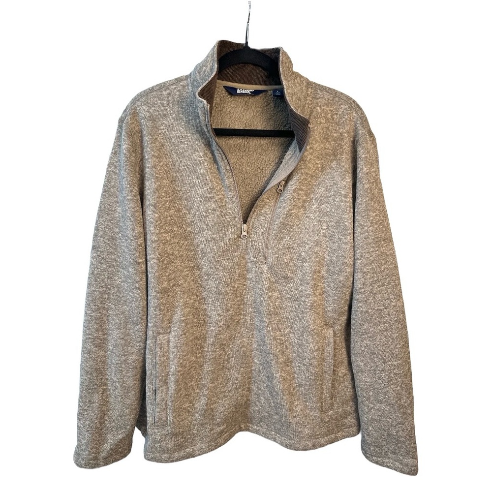 Lands' End Men’s Quarter Zip Sweater Fleece Pullover Gray Large